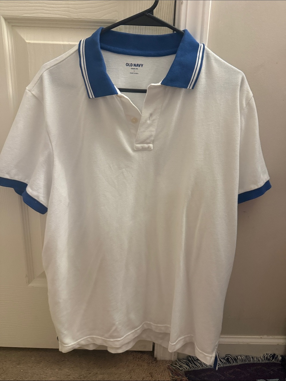 Old Navy White Polo with Blue Collar and Sleeve Trim